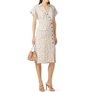 JOIE Coady Linen Midi Dress XS Leopard Print Tan Ivory